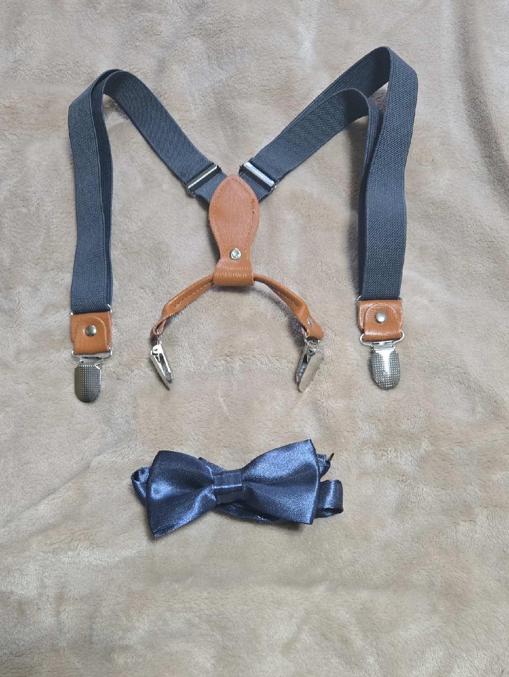 Kids Navy Blue Bow Tie & Suspenders Set - Classic Formal Accessories